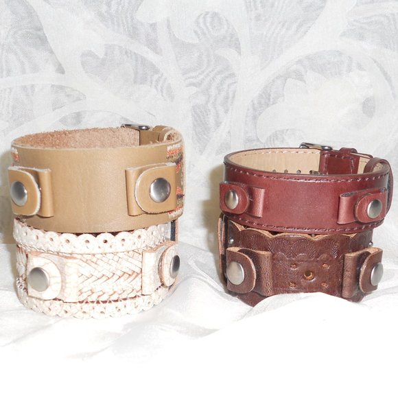 NIB Bundle 3 Fossil Leather Watch Bands 2 Brown 1 Tan/Beige and 1 Pre-owned - Picture 3 of 9